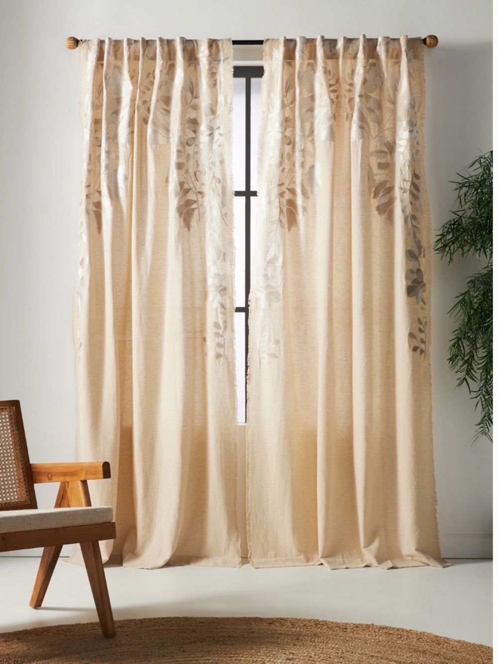 Anthropologie Cenisa Curtain, Embroidered Floral Curtains, 96 X 48, Set of 2